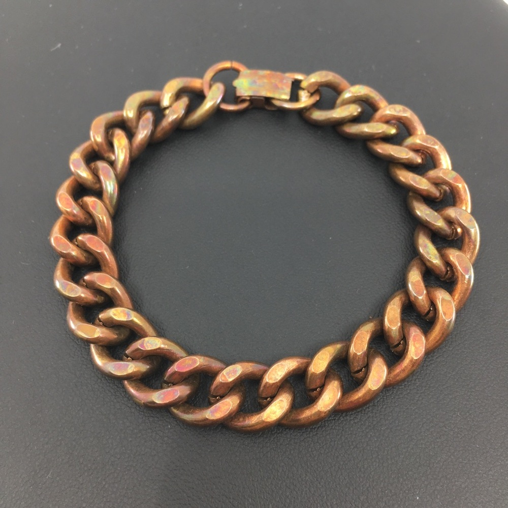Vintage Solid Copper Chain Bracelet Chunky Double Curb Thick Heavy Western